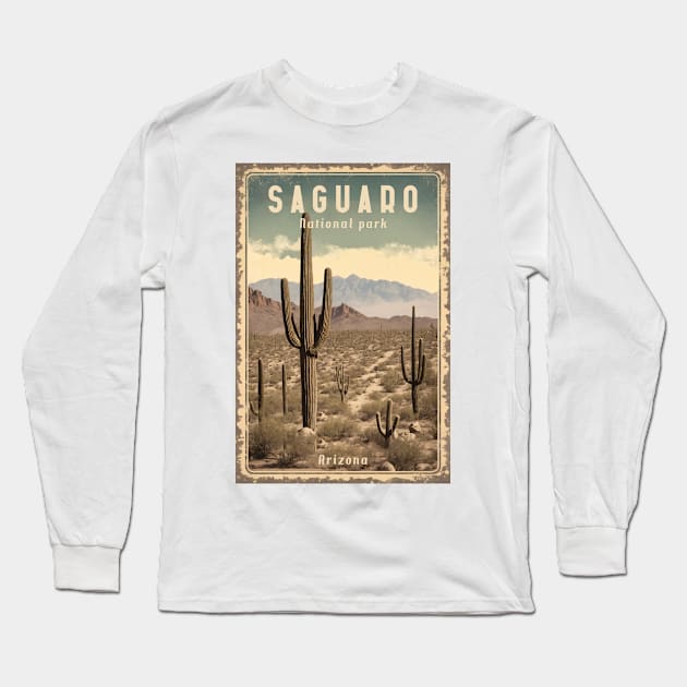 Saguaro vintage national park Long Sleeve T-Shirt by GalaxyArt